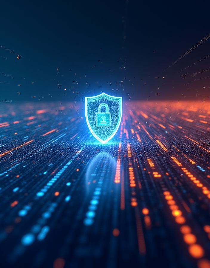 Abstract visualization of encrypted weather data stream and secure servers